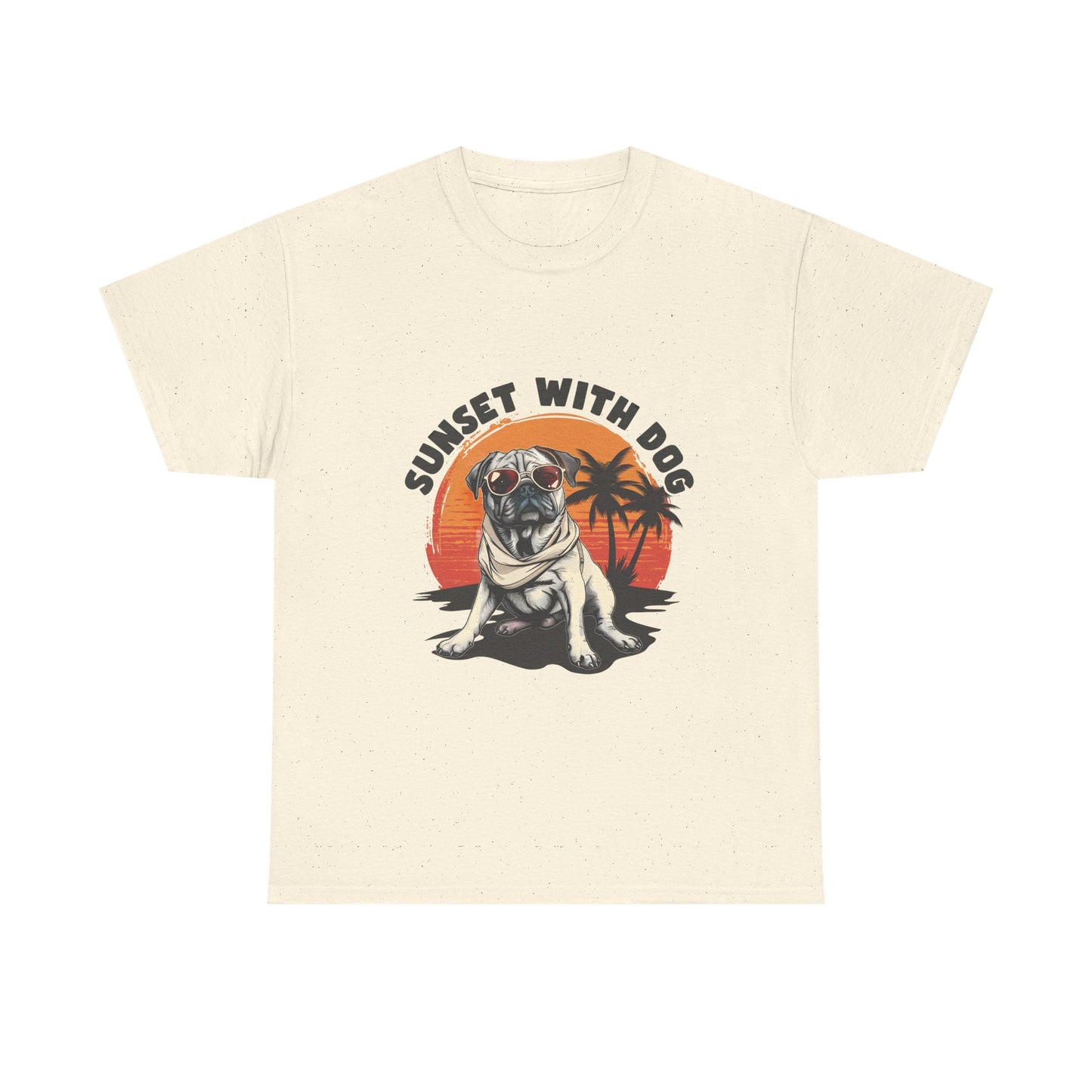 Sunset With Dog T-Shirt – Retro Beach Pug Tee