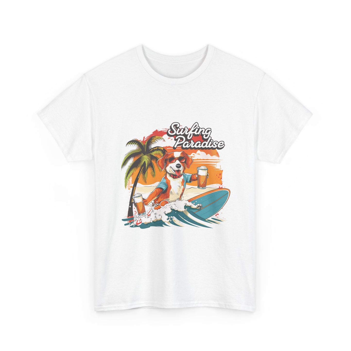 Surfing Paradise Dog T-Shirt – Retro Palm Beach Surf Tee