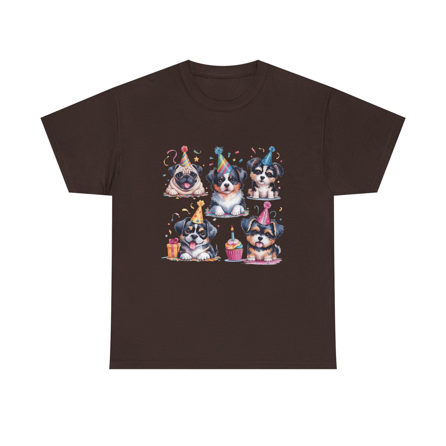 Birthday Puppies T‑Shirt — Cute Party Dogs with Cupcakes