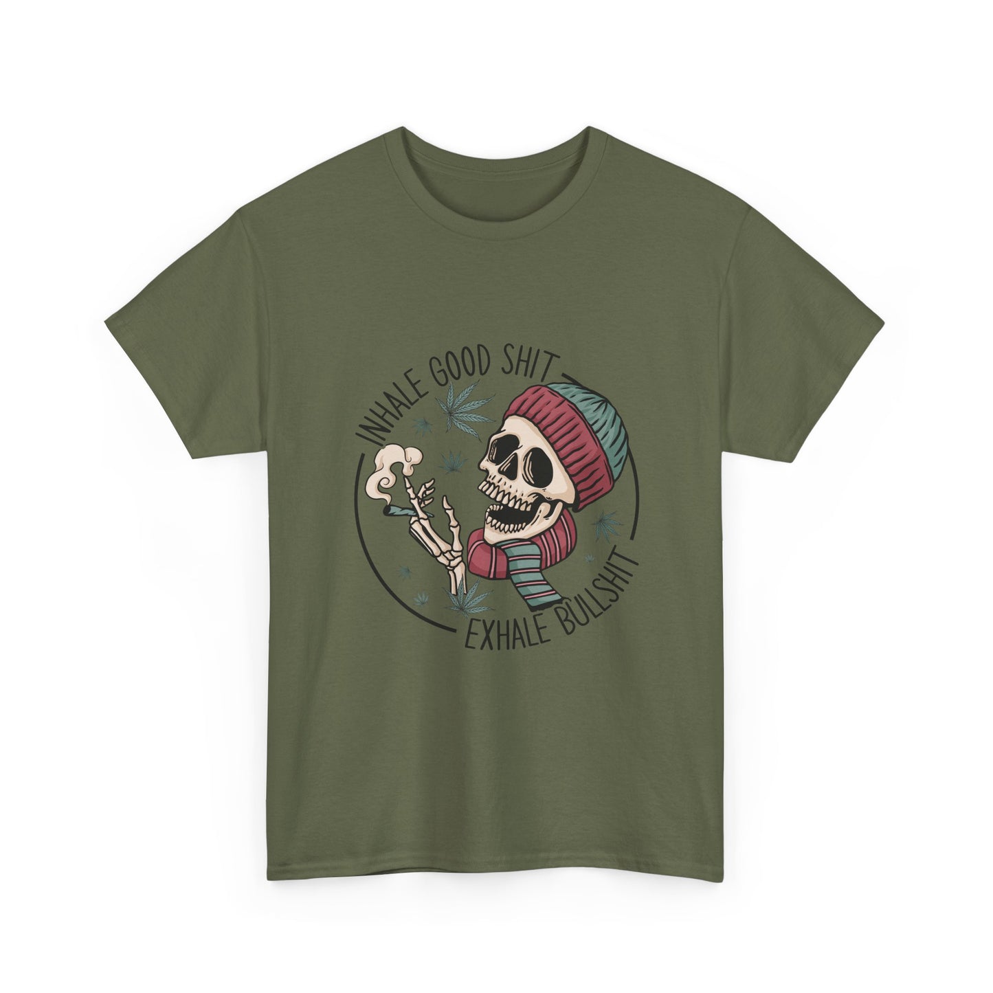 T-Shirt — "Inhale Good Shit, Exhale Bullshit" Skull Cannabis Graphic Tee