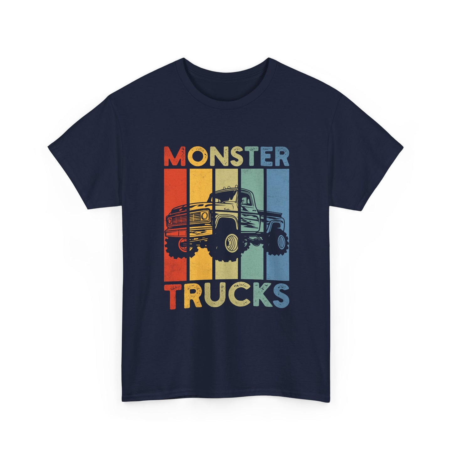 Monster Trucks Retro Tee – Vintage Striped Kids & Adult Off-Road Truck Shirt
