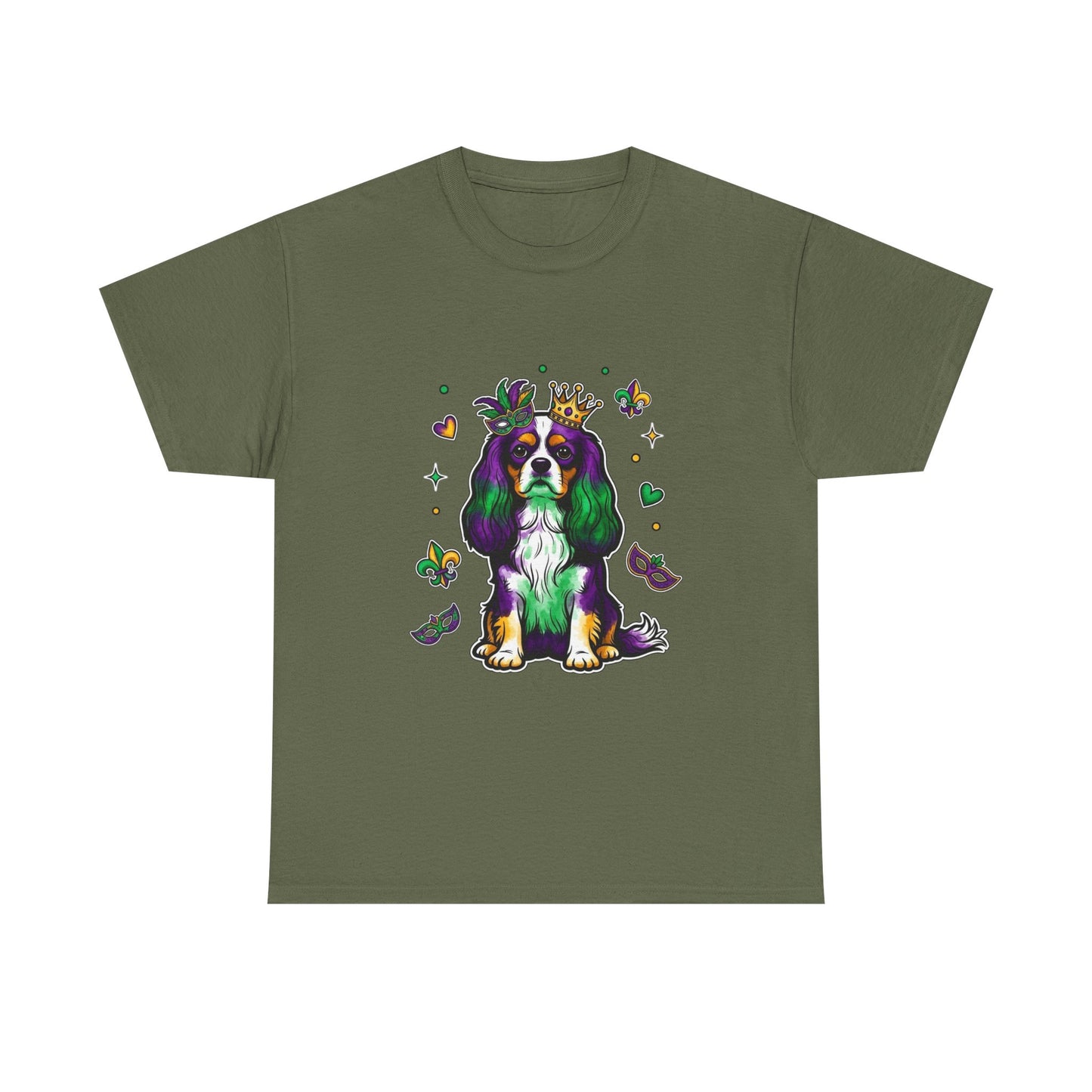 Mardi Gras Cavalier King Charles Dog T‑Shirt — King & Mask Festival Tee