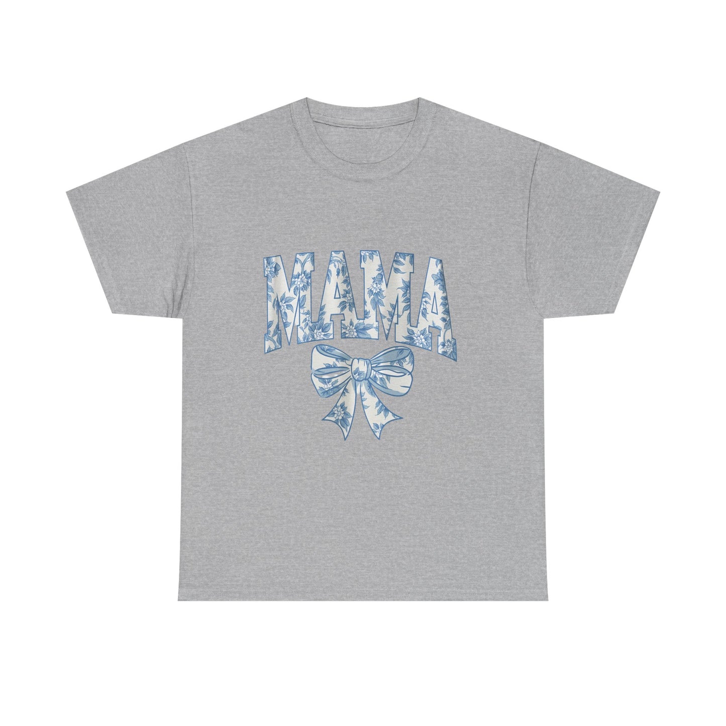 Mama Floral Bow Tee — Blue Watercolor Mom Shirt for Mother's Day