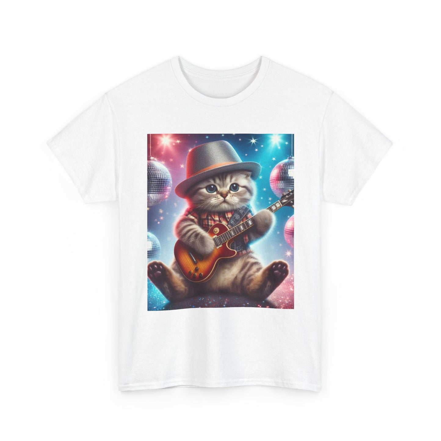 Cat Guitarist T-Shirt — Cute Kitten Playing Electric Guitar Tee