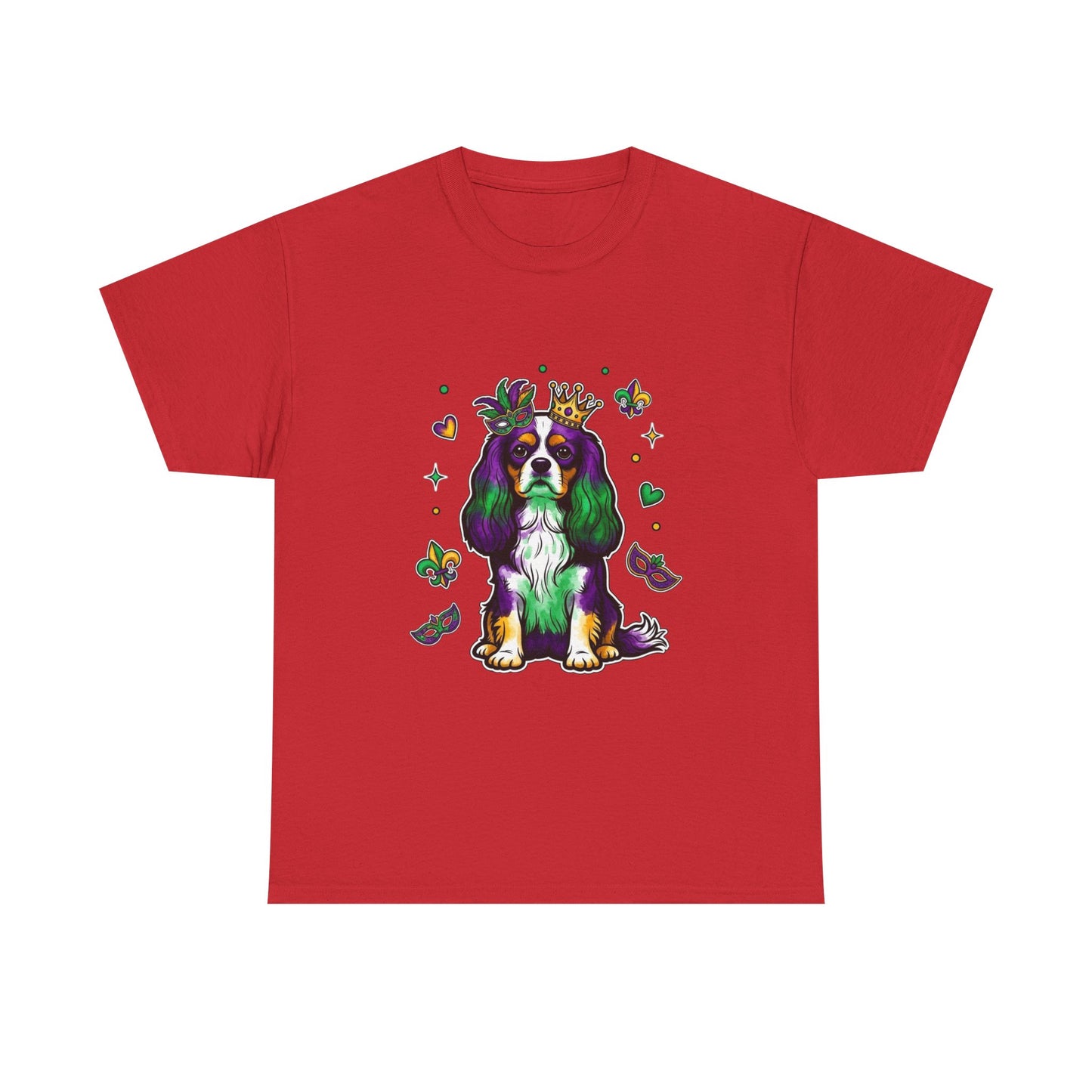 Mardi Gras Cavalier King Charles Dog T‑Shirt — King & Mask Festival Tee