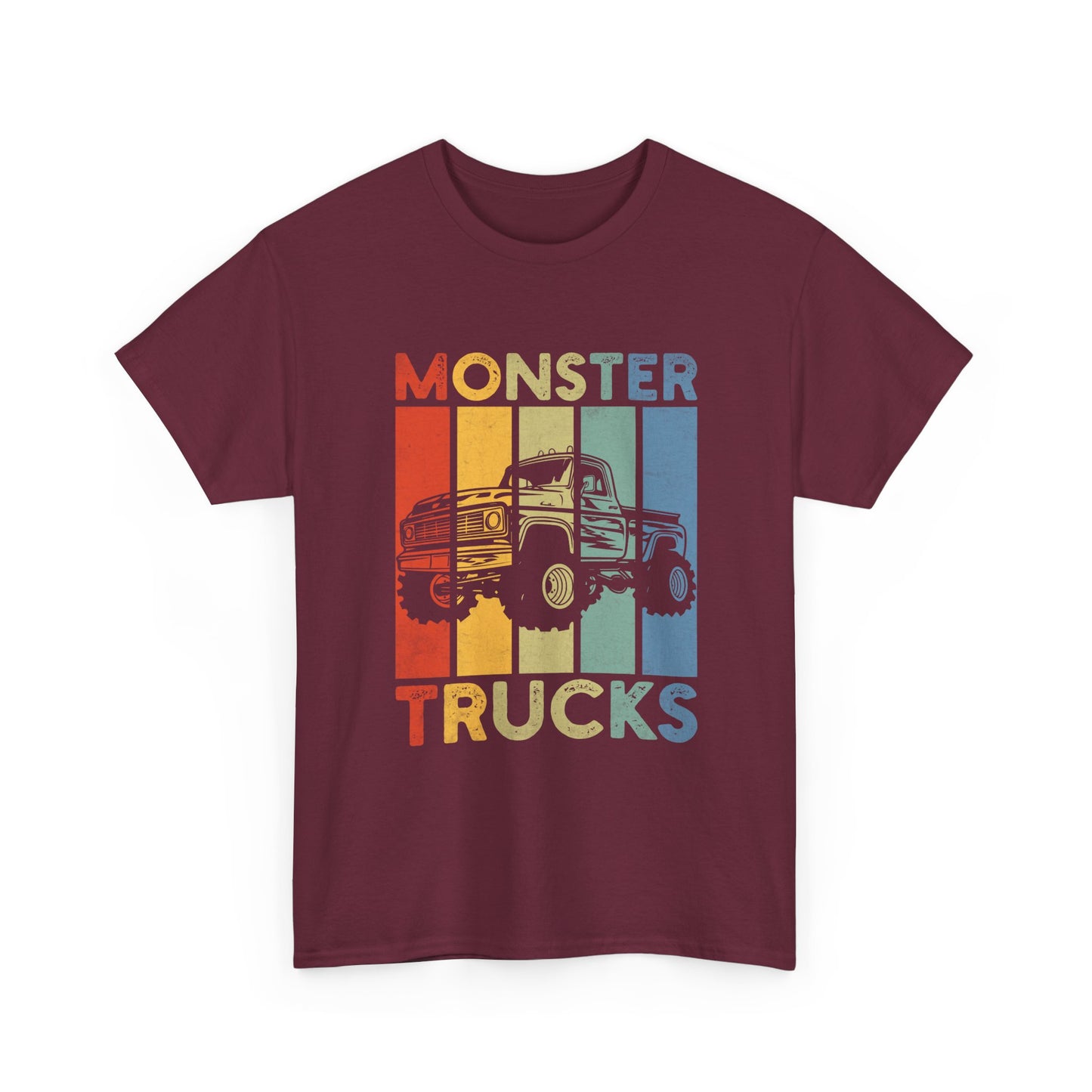 Monster Trucks Retro Tee – Vintage Striped Kids & Adult Off-Road Truck Shirt