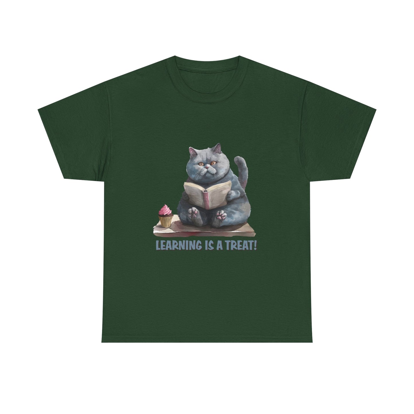 Cat Reading T-Shirt — "Learning Is a Treat" Cute Book Lover Tee