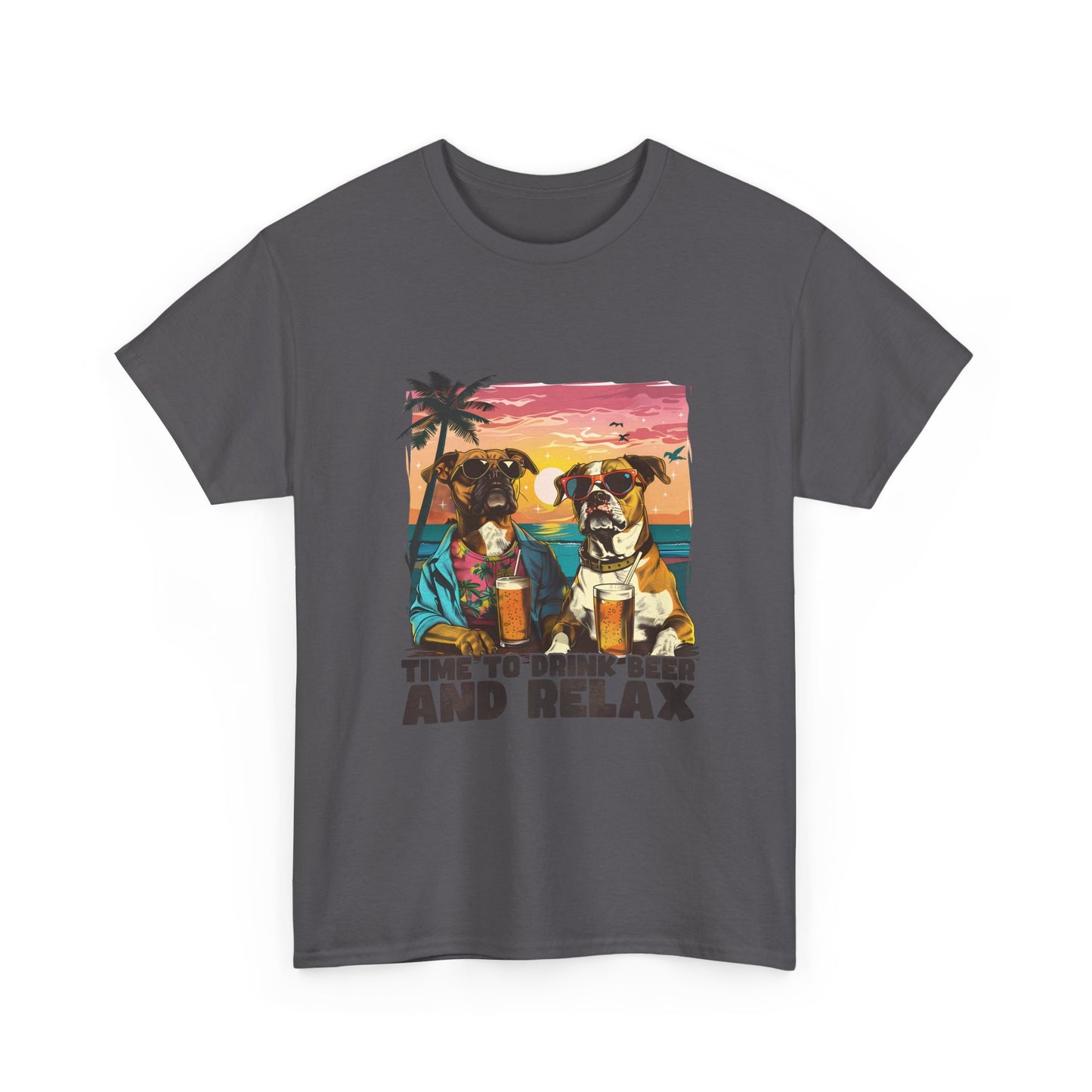 Time to Drink Beer and Relax T-Shirt — Retro Beach Dogs Design