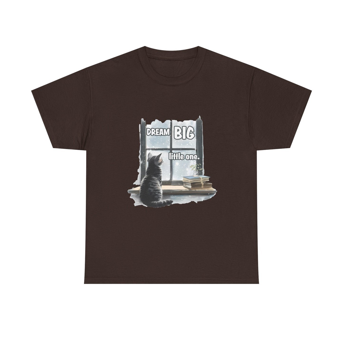 Dream Big Little One T‑Shirt — Cat at Window Inspirational Kids Tee