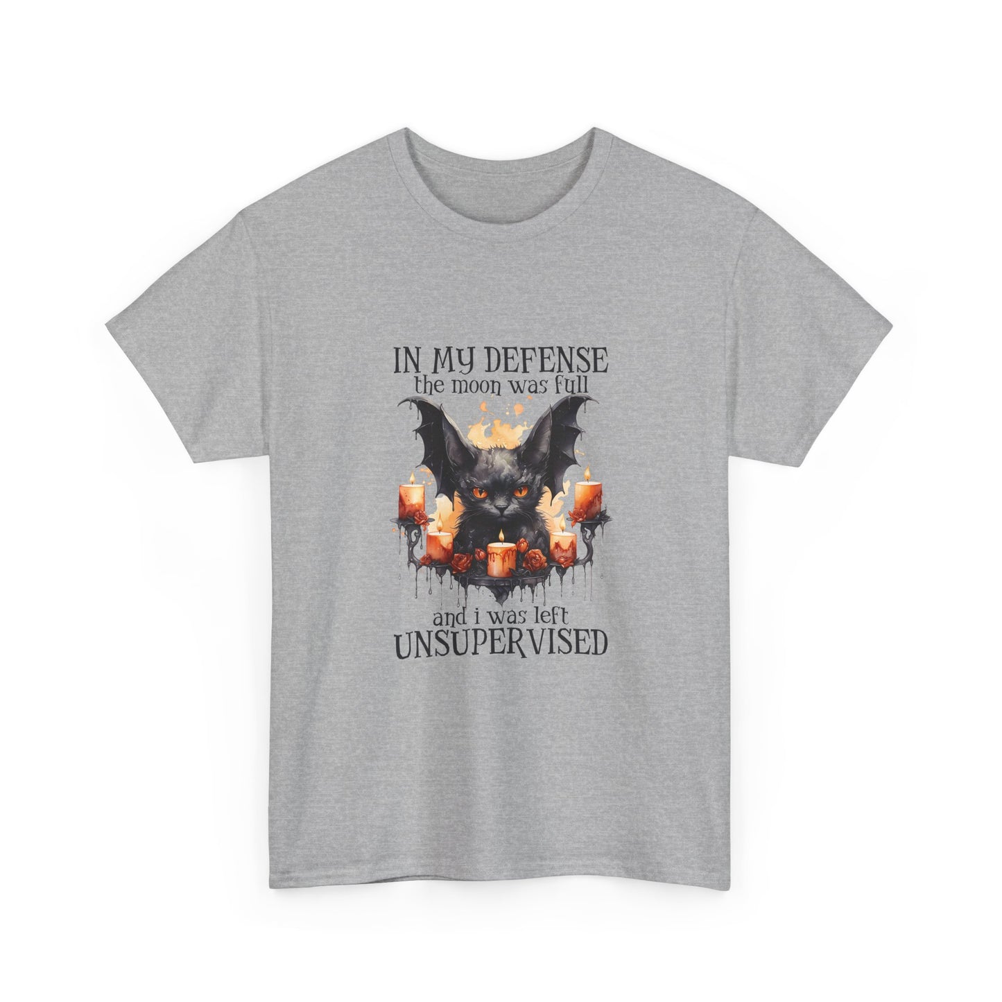 Bat Candle Tee - "In My Defense the Moon Was Full" Halloween Graphic T-Shirt