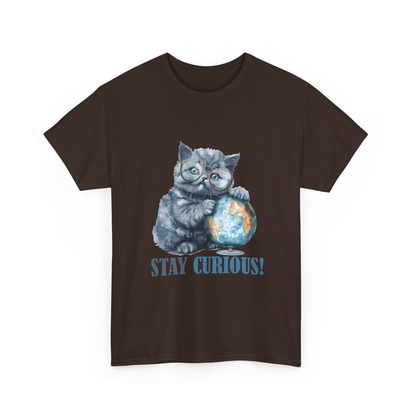 Cat & Globe T-Shirt — "Stay Curious!" Cute Explorer Kitten Tee