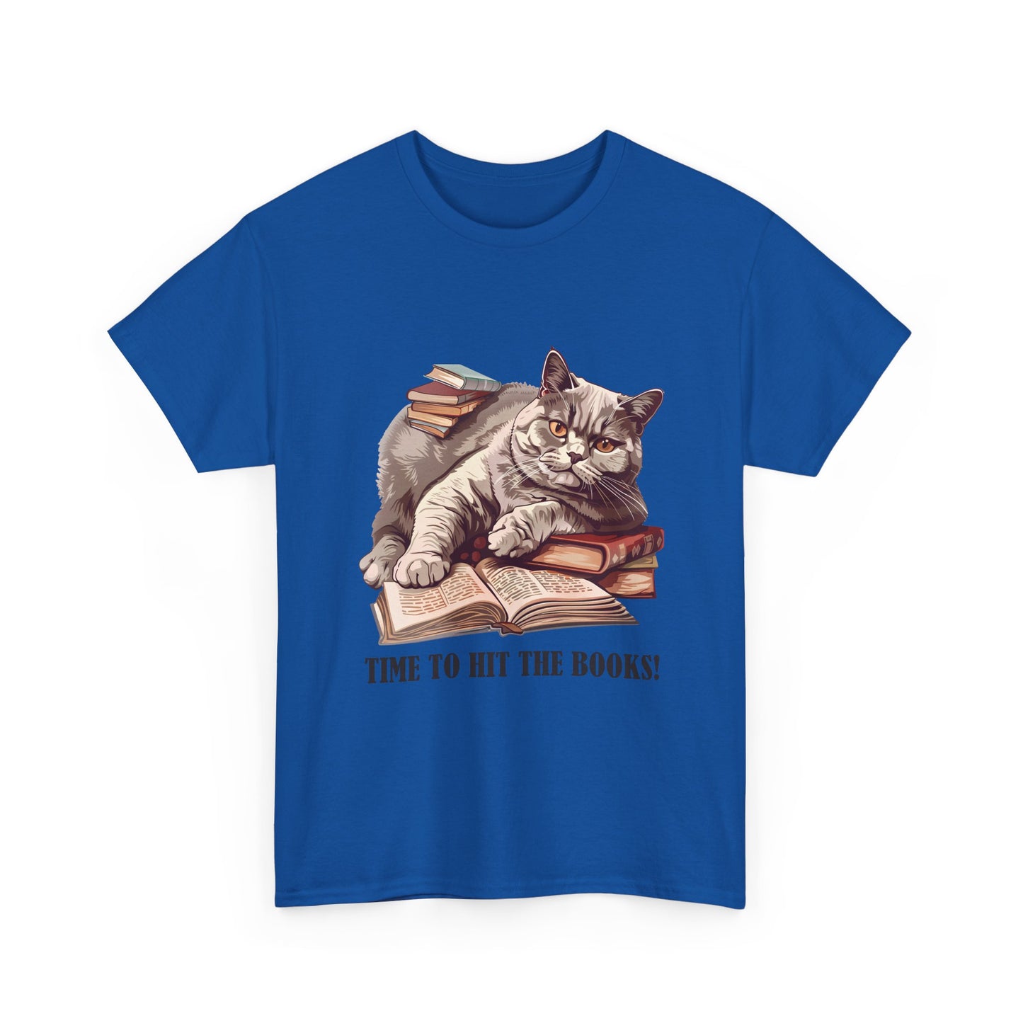 Cat & Books T-Shirt — "Time to Hit the Books" Cute Study Cat Tee