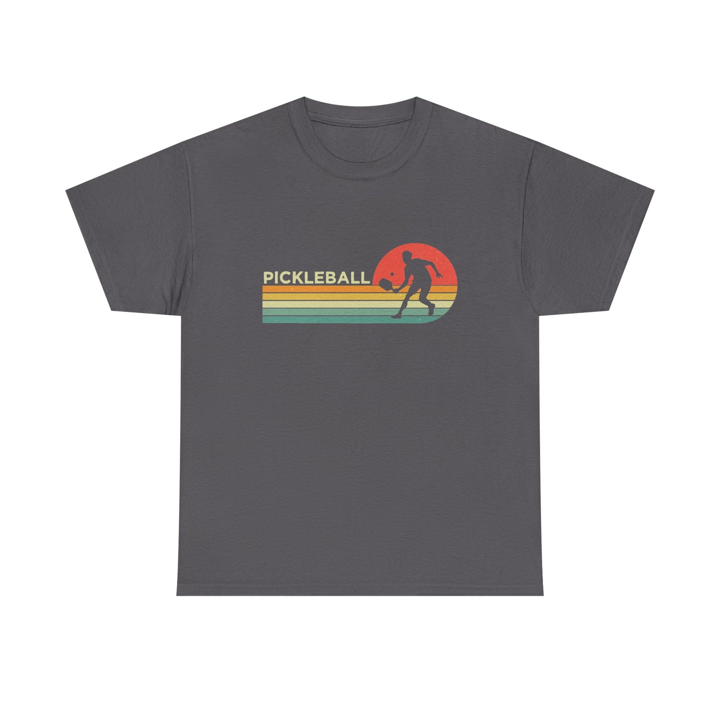 Pickleball Retro Sunset Tee — Vintage Striped Pickleball Player T-Shirt