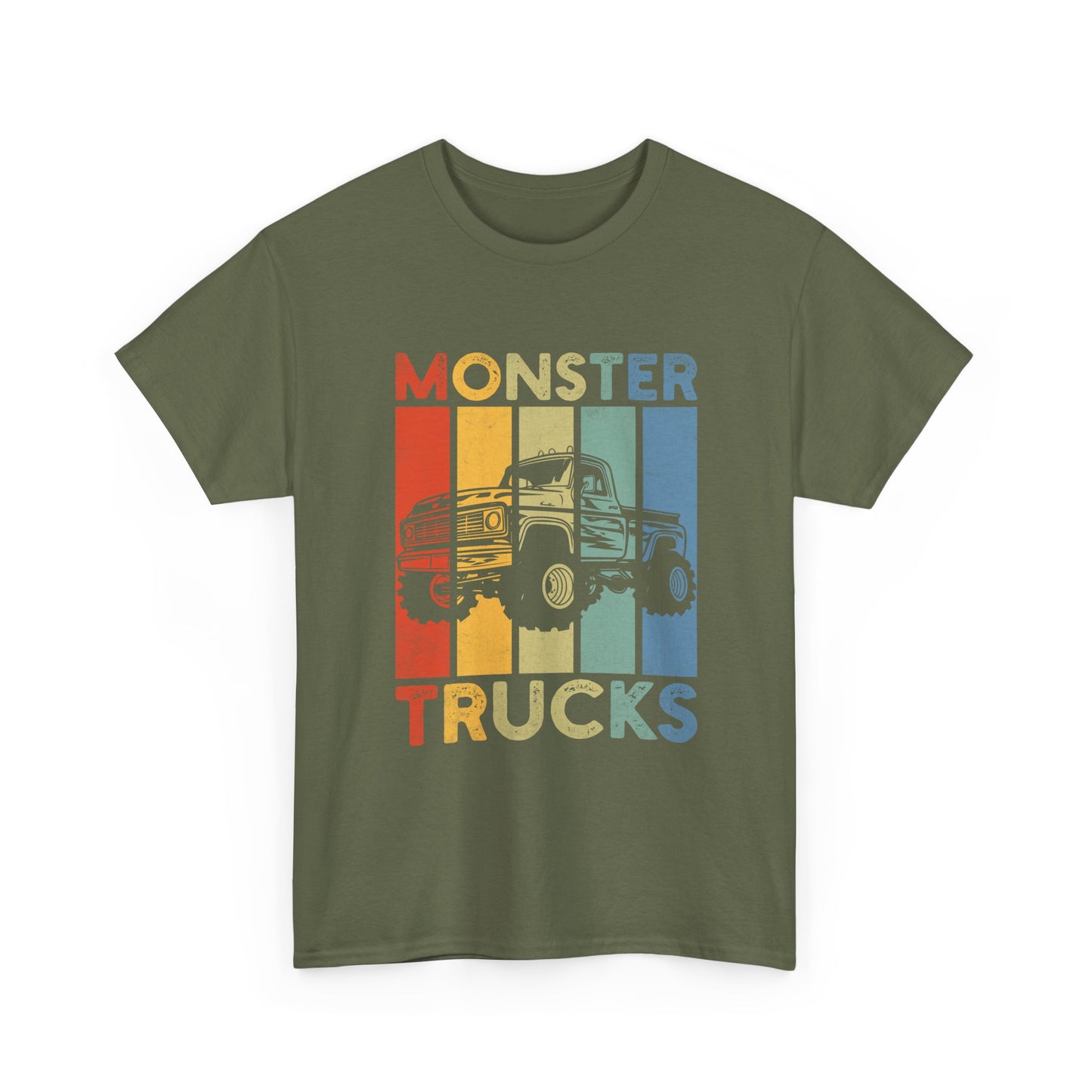 Monster Trucks Retro Tee – Vintage Striped Kids & Adult Off-Road Truck Shirt