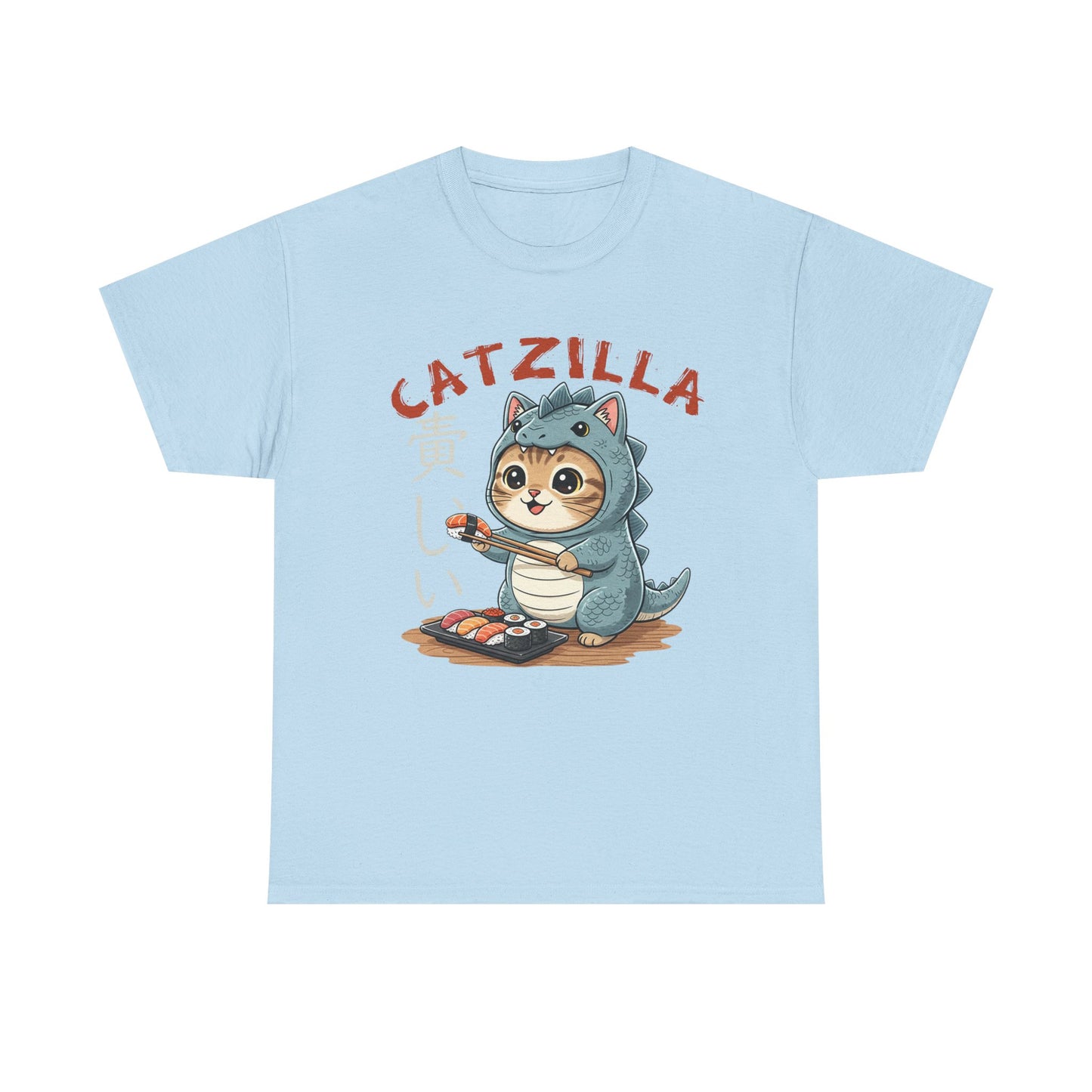 Catzilla T-Shirt — Cute Cat Dinosaur Costume Eating Sushi Graphic Tee