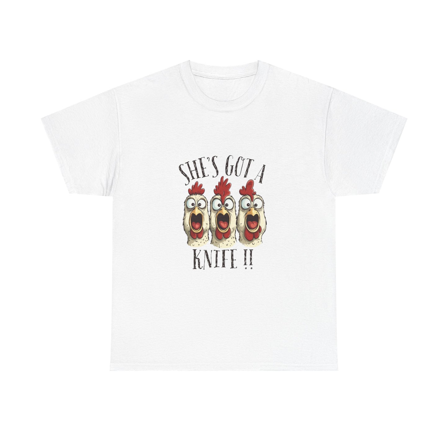 Chicken Choir "She's Got a Knife!!" Tee - Funny Farm Animal Graphic T-Shirt