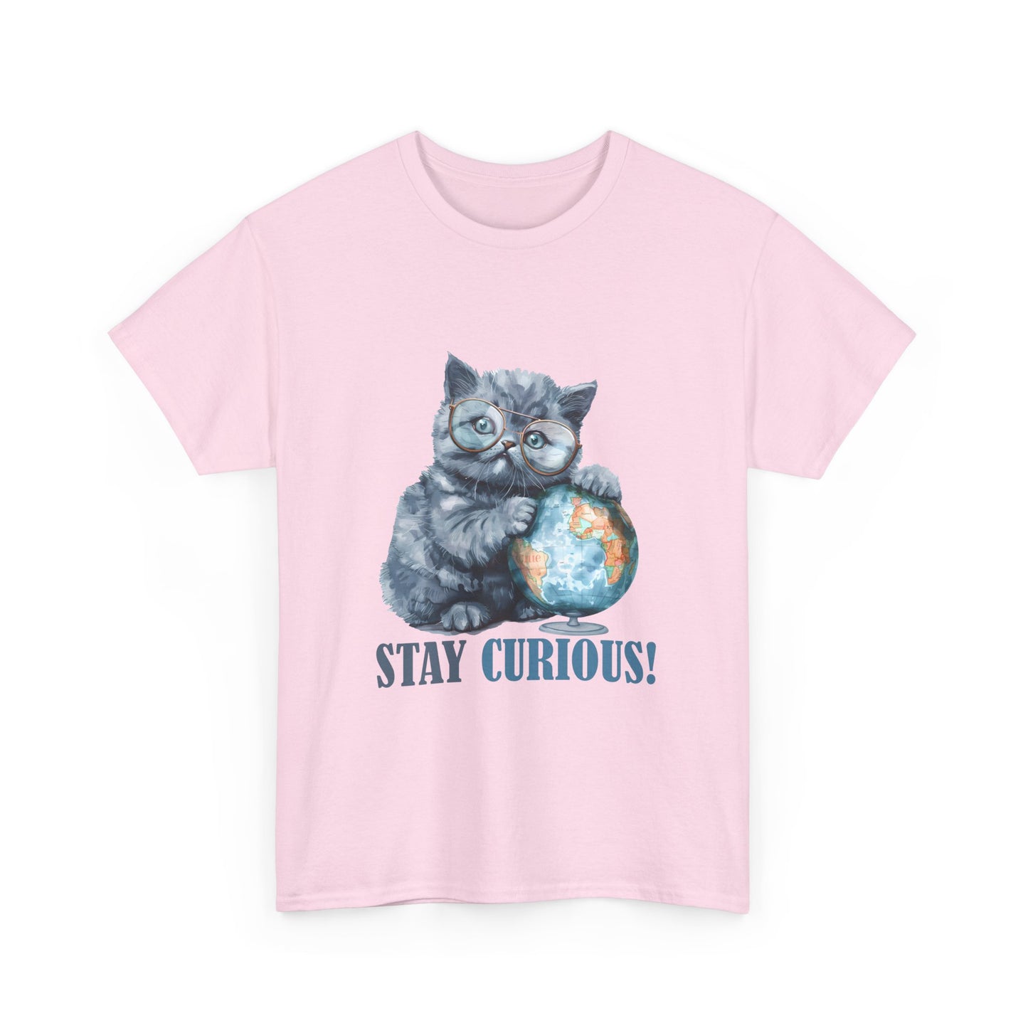 Cat & Globe T-Shirt — "Stay Curious!" Cute Explorer Kitten Tee