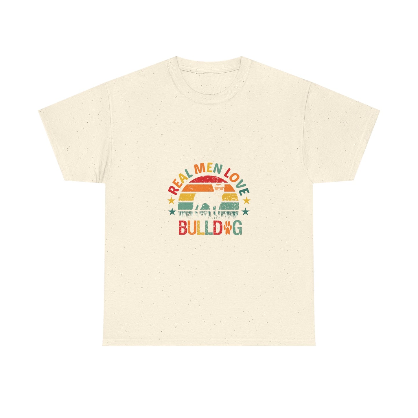 Bulldog T-Shirt — "Real Men Love Bulldog" Retro Rainbow Graphic Tee