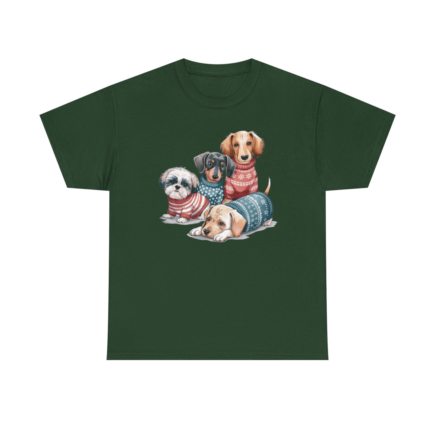 Dog Squad Tee — Cute Puppies in Cozy Sweaters Graphic T-Shirt