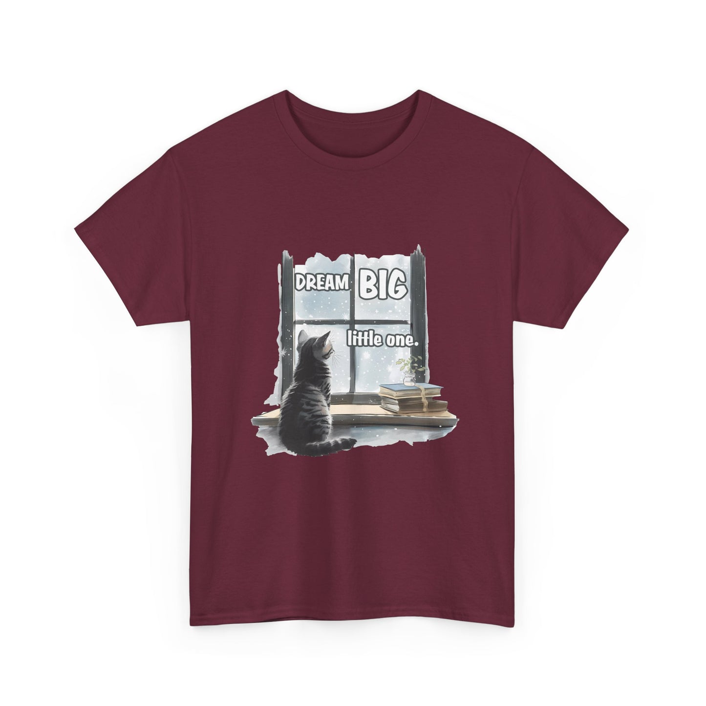 Dream Big Little One T‑Shirt — Cat at Window Inspirational Kids Tee