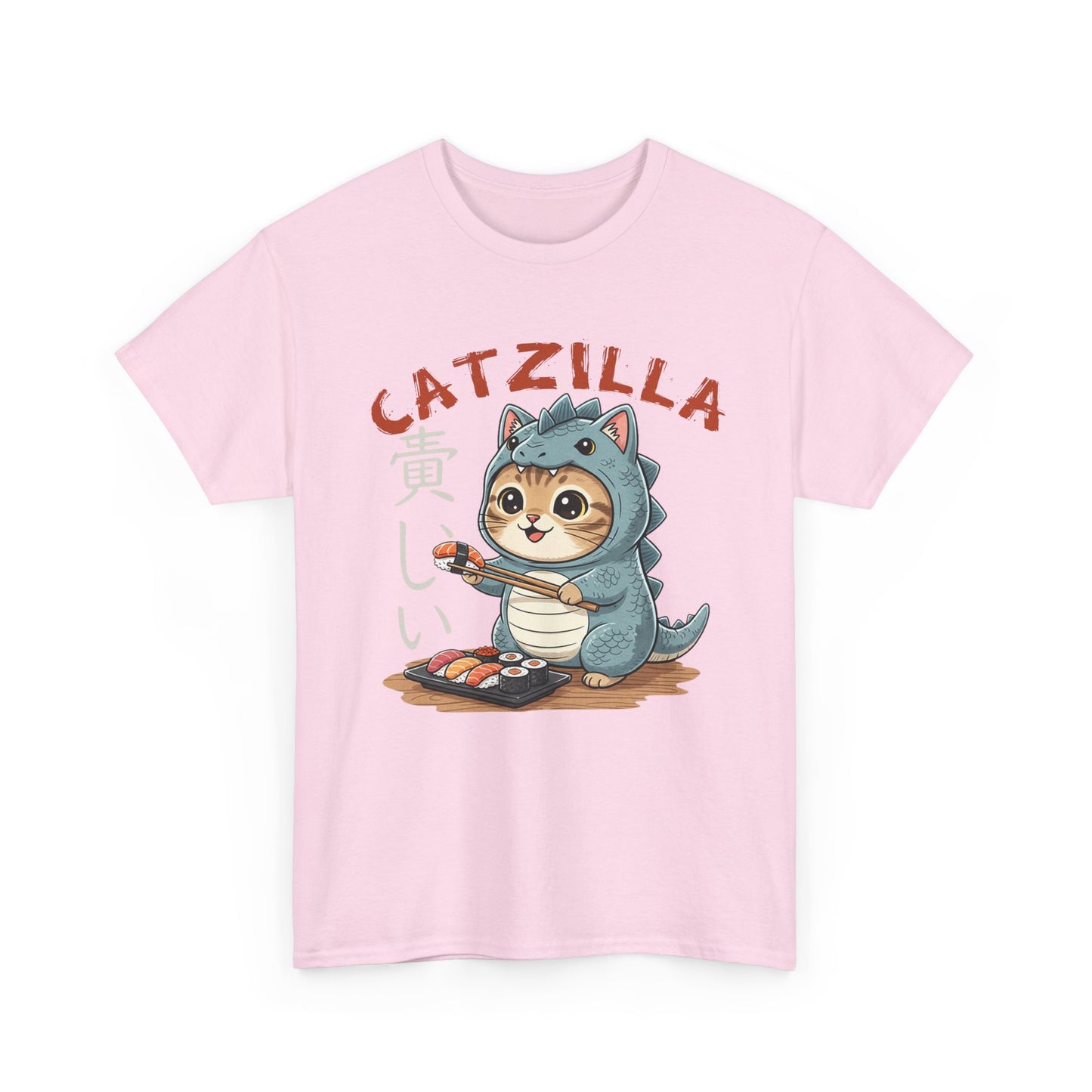 Catzilla T-Shirt — Cute Cat Dinosaur Costume Eating Sushi Graphic Tee