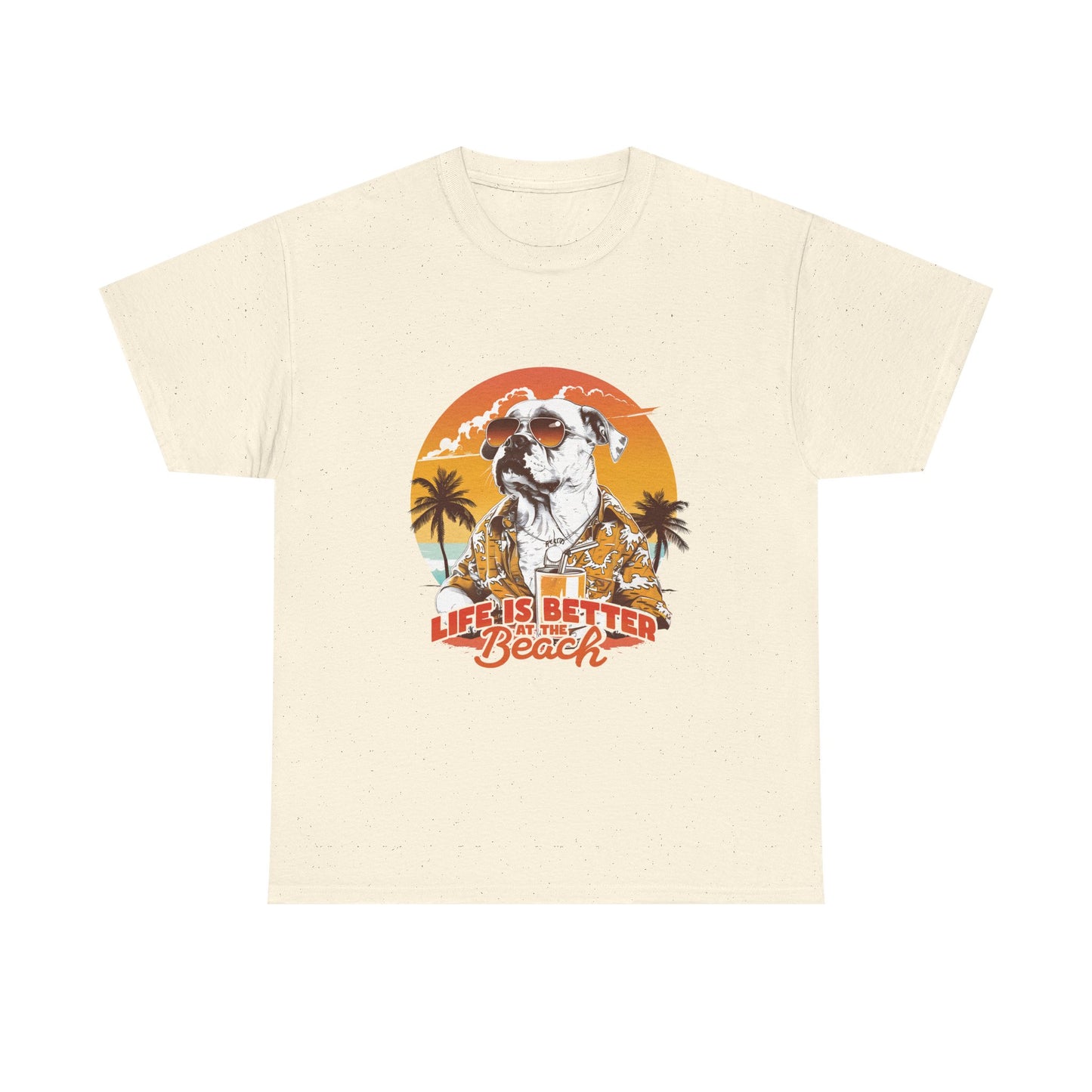 Beach Dog T-Shirt — "Life Is Better at the Beach" Retro Sunset Tee