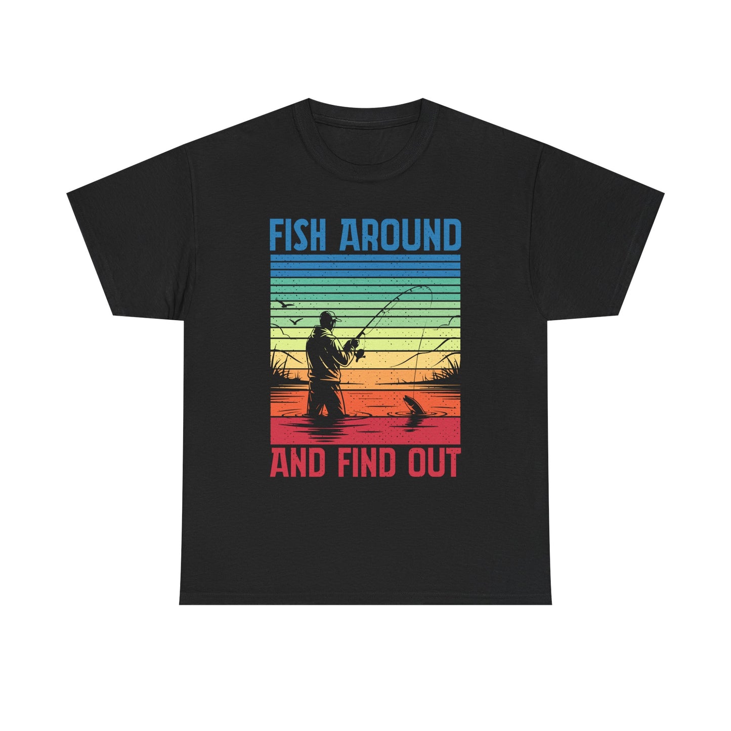 Fishing T-Shirt - "Fish Around and Find Out" Retro Sunset Angler Tee