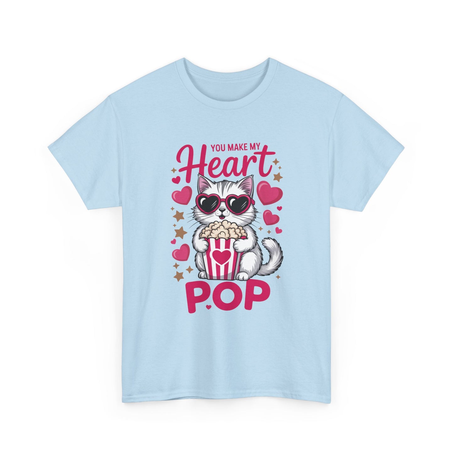 T-Shirt — "You Make My Heart Pop" Cute Cat Popcorn
