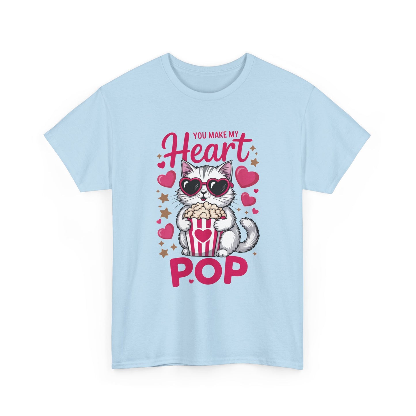 Cat Popcorn Tee — "You Make My Heart Pop" Cute Cat Valentine T-Shirt