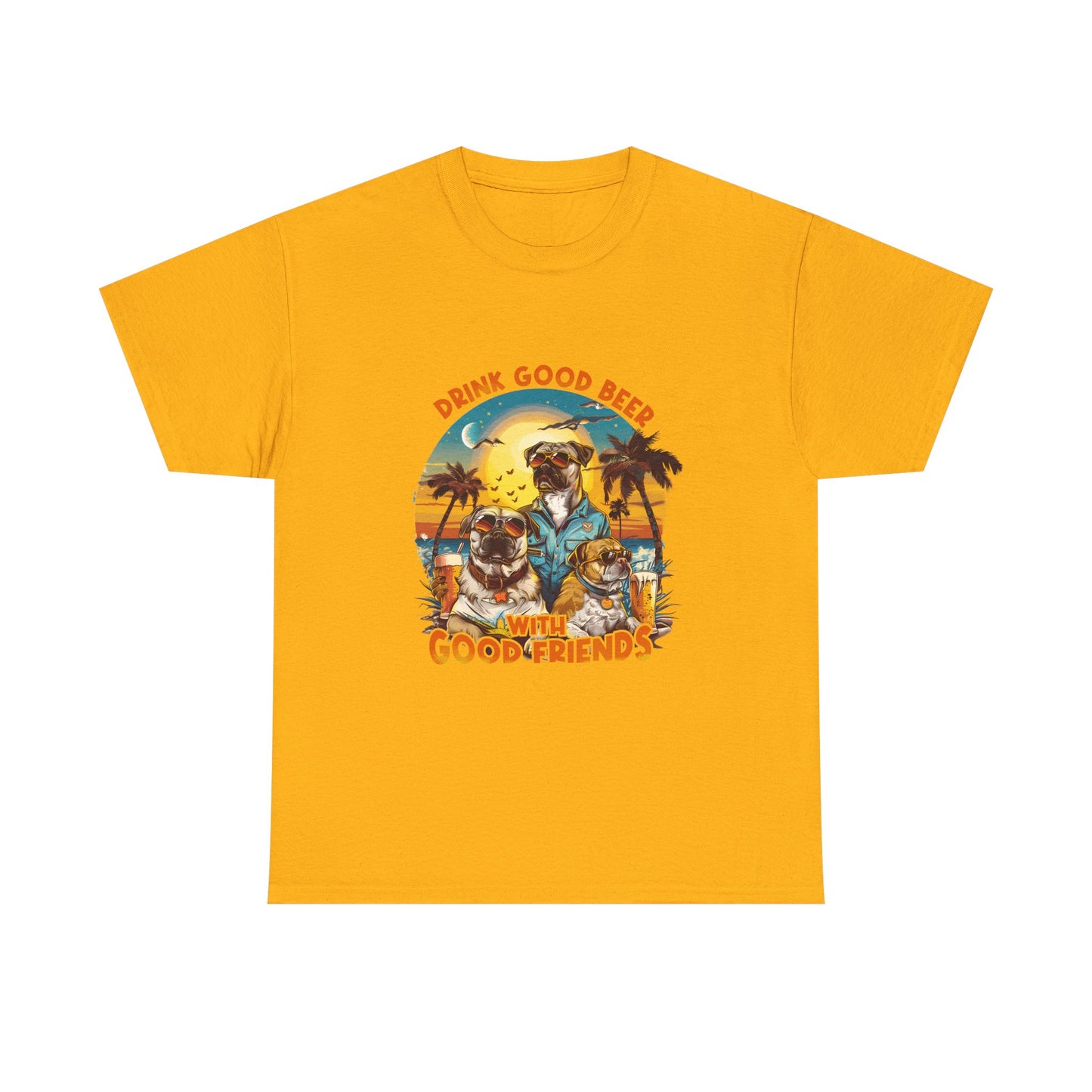 Beer & Pups T-Shirt — "Drink Good Beer with Good Friends" Retro Beach Tee