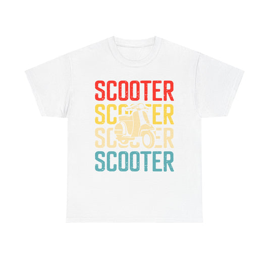 Scooter Retro Graphic Tee — Vintage Multicolor Scooter Design