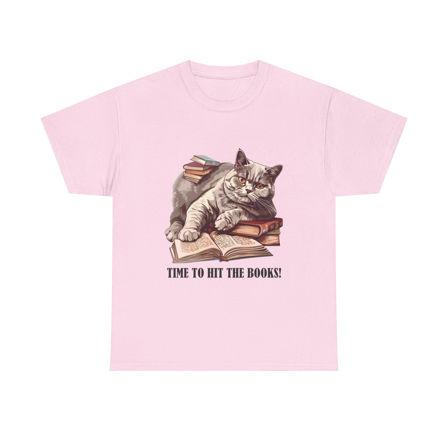 Cat & Books T-Shirt — "Time to Hit the Books" Cute Study Cat Tee