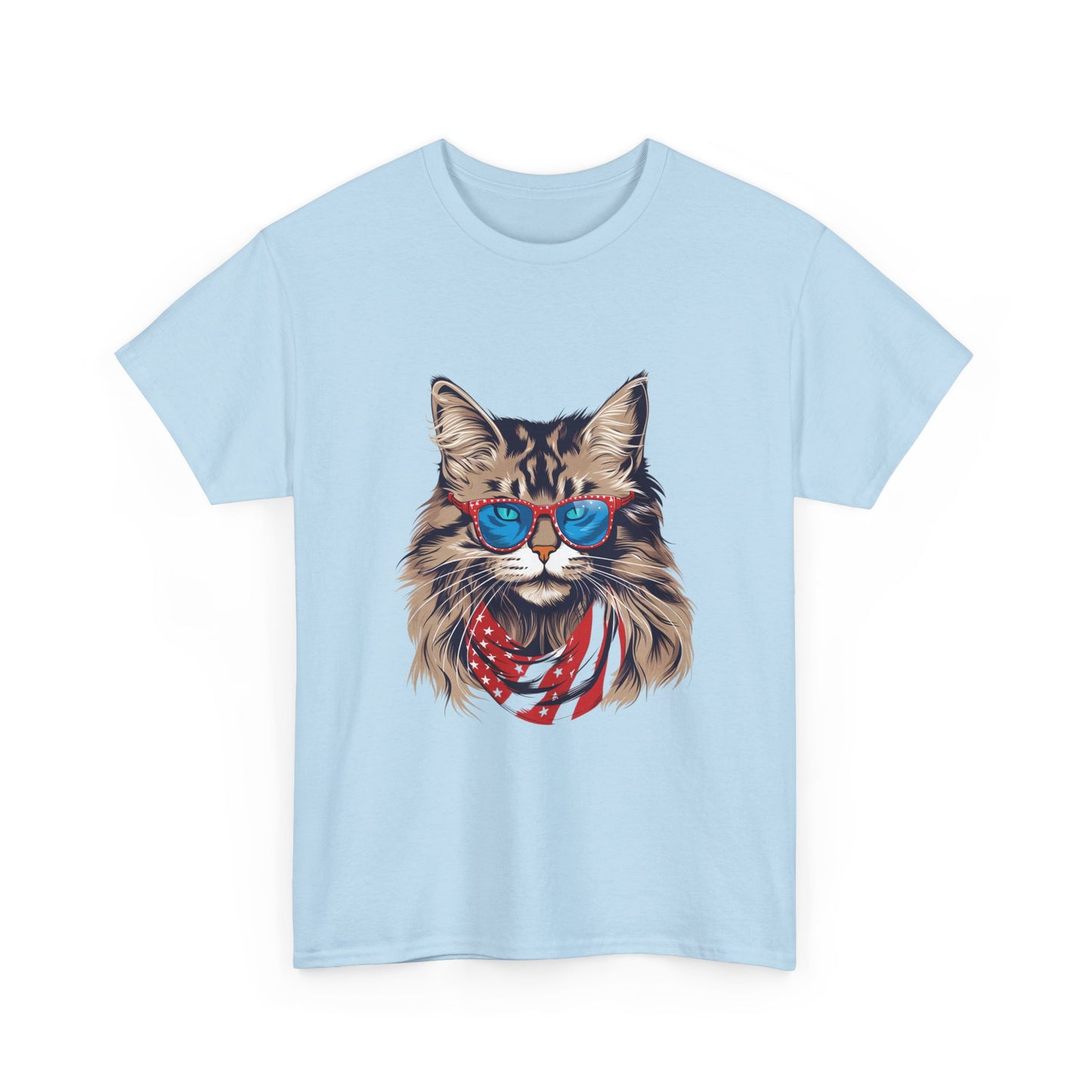 Patriotic Cat Tee — Cat with American Flag Bandana & Sunglasses T-Shirt