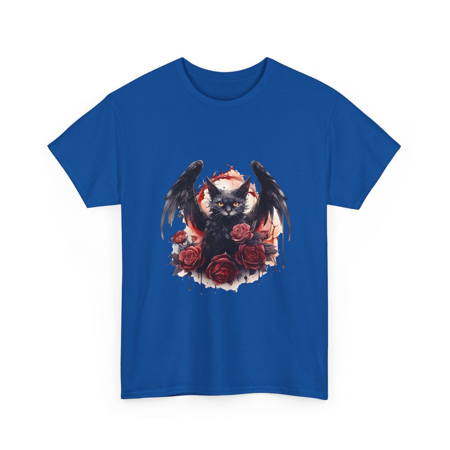 Cat Demon Tee — Gothic Bat-Wing Cat with Roses Graphic Shirt