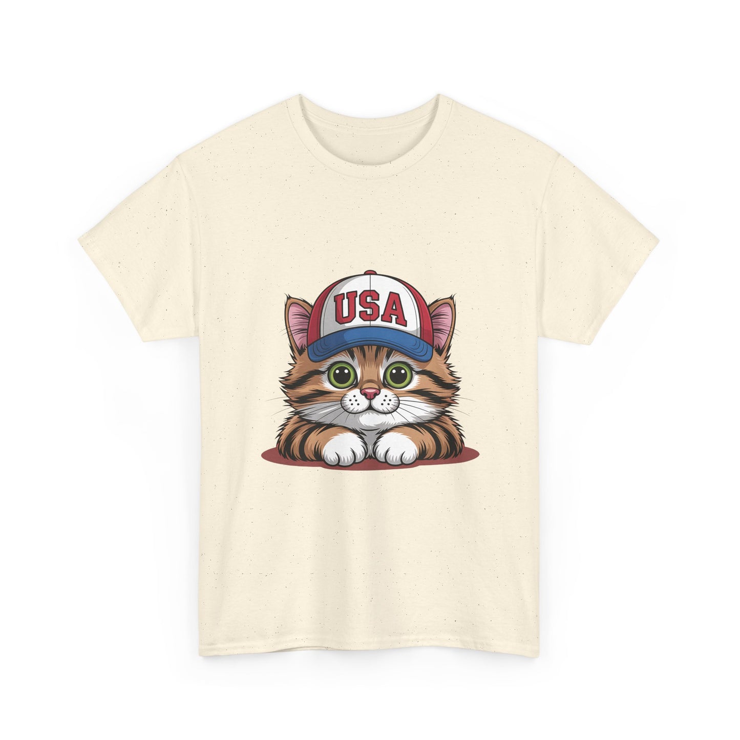 USA Kitten T-Shirt – Cute Cat Wearing USA Cap, Patriotic Fourth of July Tee