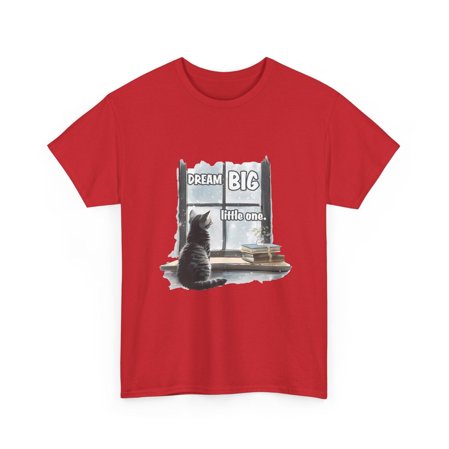 Dream Big Little One T‑Shirt — Cat at Window Inspirational Kids Tee