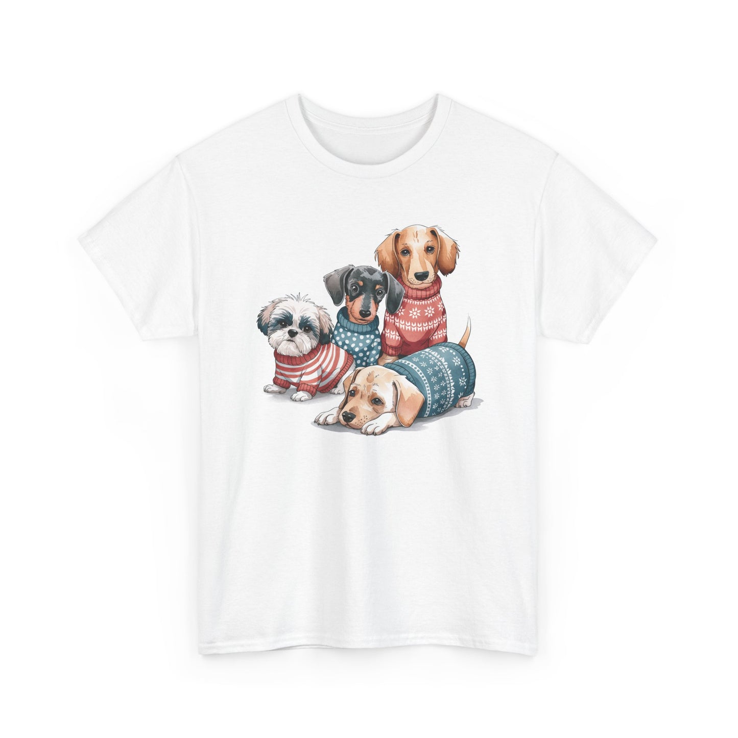 Dog Squad Tee — Cute Puppies in Cozy Sweaters Graphic T-Shirt