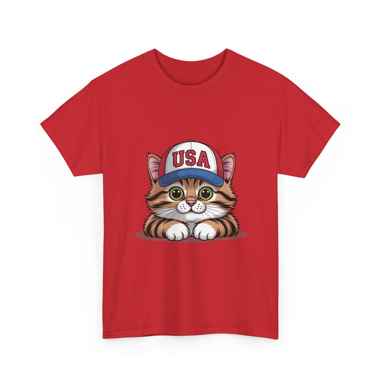 USA Kitten T-Shirt – Cute Cat Wearing USA Cap, Patriotic Fourth of July Tee