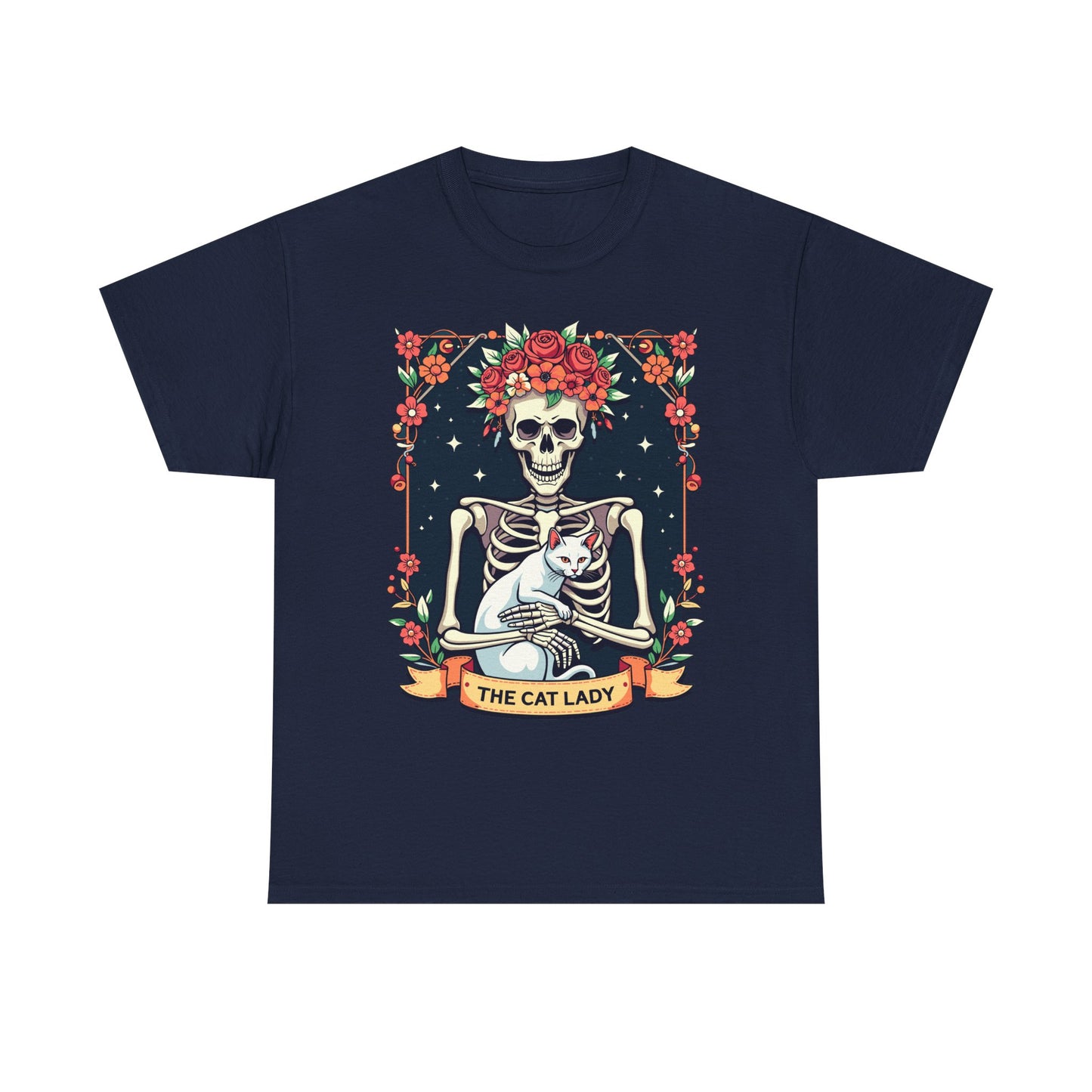 Cat Lady Skeleton T-Shirt — Floral Day of the Dead Cat Tee