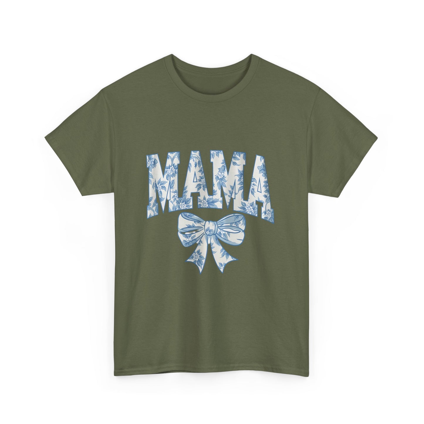 Mama Floral Bow Tee — Blue Watercolor Mom Shirt for Mother's Day