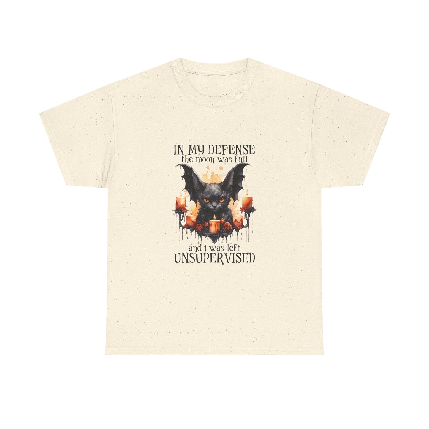 Bat Candle Tee - "In My Defense the Moon Was Full" Halloween Graphic T-Shirt