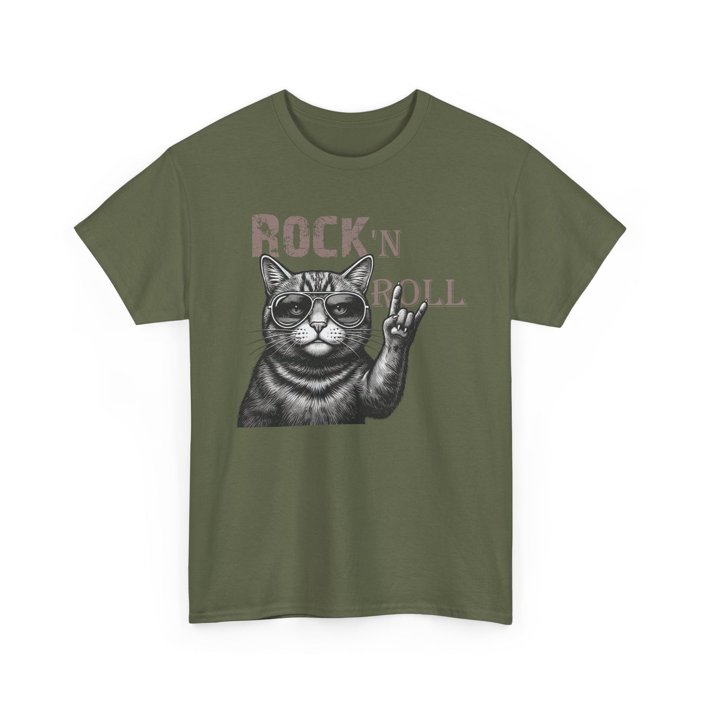 Rock 'N Roll Cat T-Shirt — Retro Cat Making Rock Hand Sign Tee