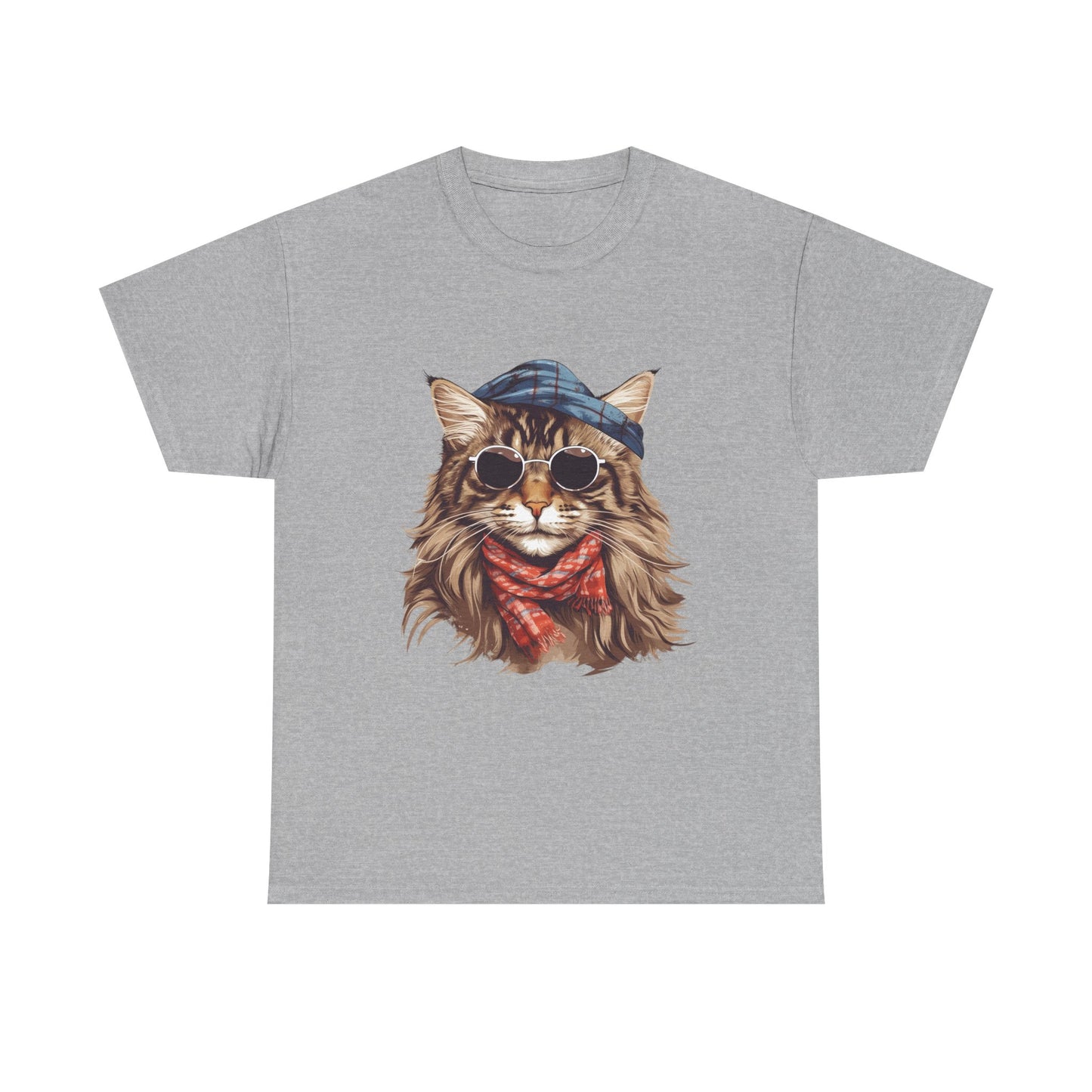 Cat Portrait Tee — Hipster Cat with Sunglasses & Bandana Graphic T-Shirt