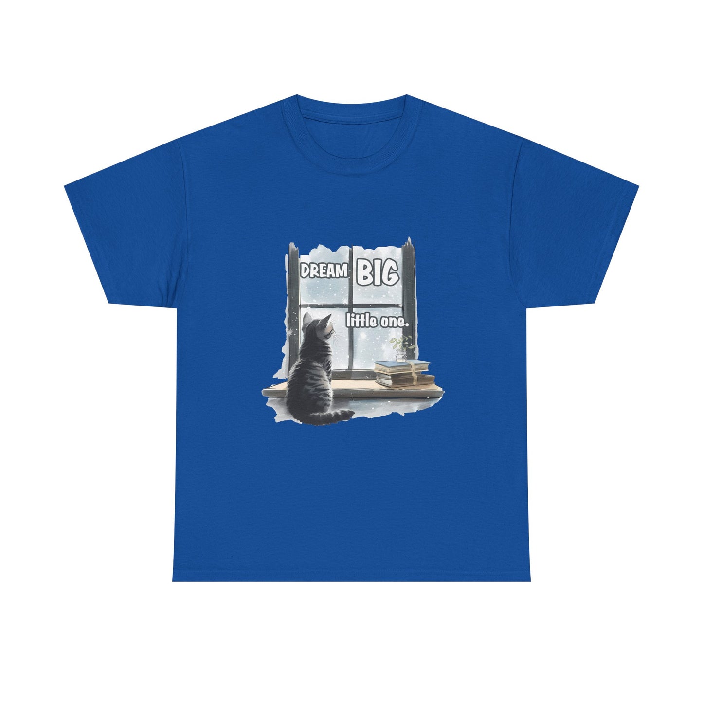 Dream Big Little One T‑Shirt — Cat at Window Inspirational Kids Tee