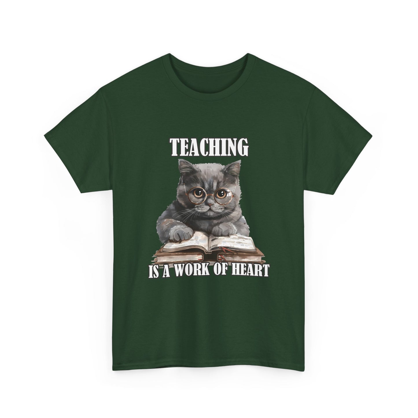 Teacher Cat T-Shirt – "Teaching Is A Work Of Heart" Cute Cat Teacher Tee