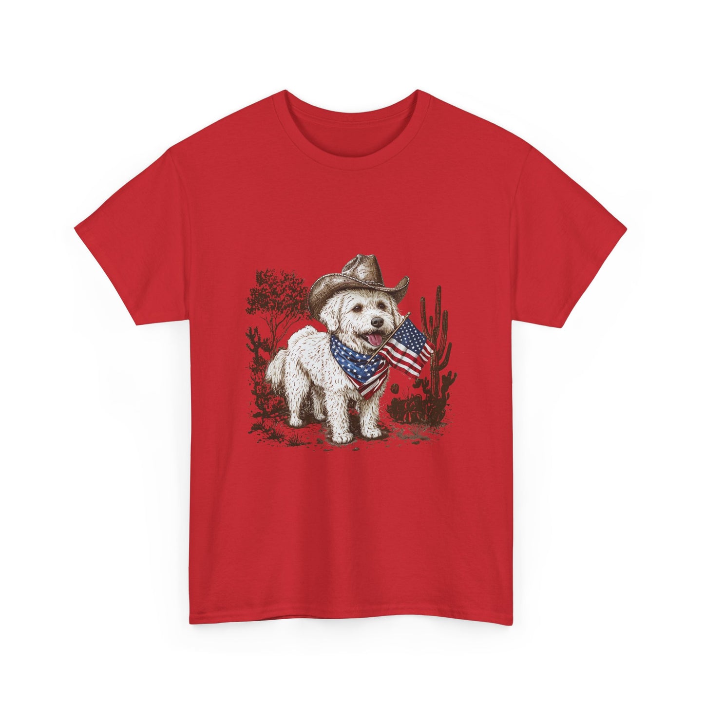 Patriotic Puppy Tee — Cowboy Dog with American Flag