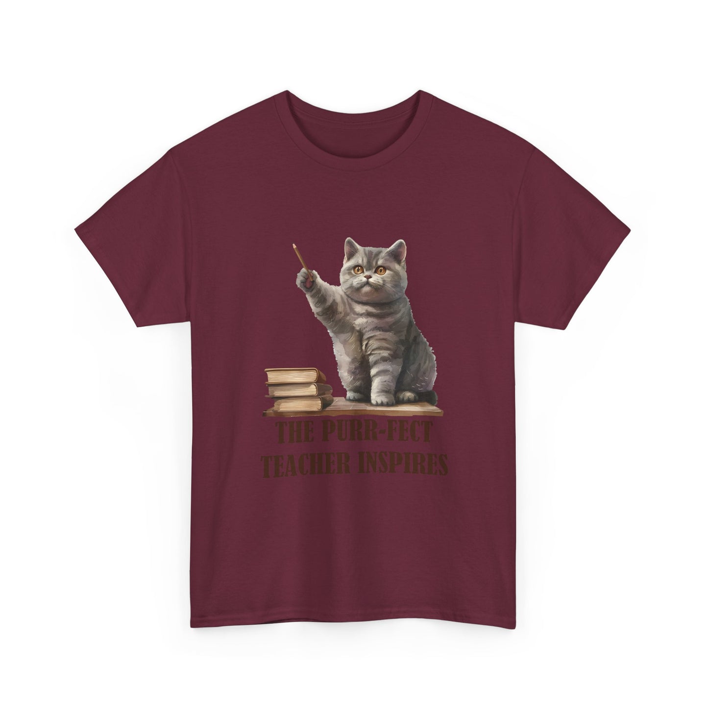 Teacher Cat T-Shirt — "The Purr-fect Teacher Inspires" Cute Gift for Educators