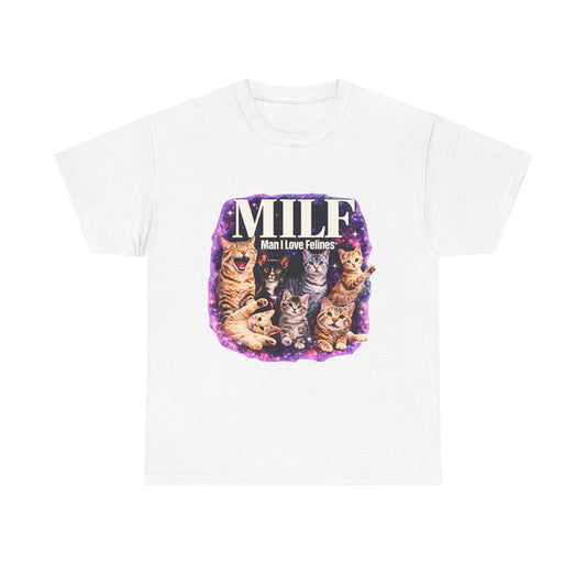 Cat Lover Tee — "MILE: Man I Love Felines" Graphic T-Shirt