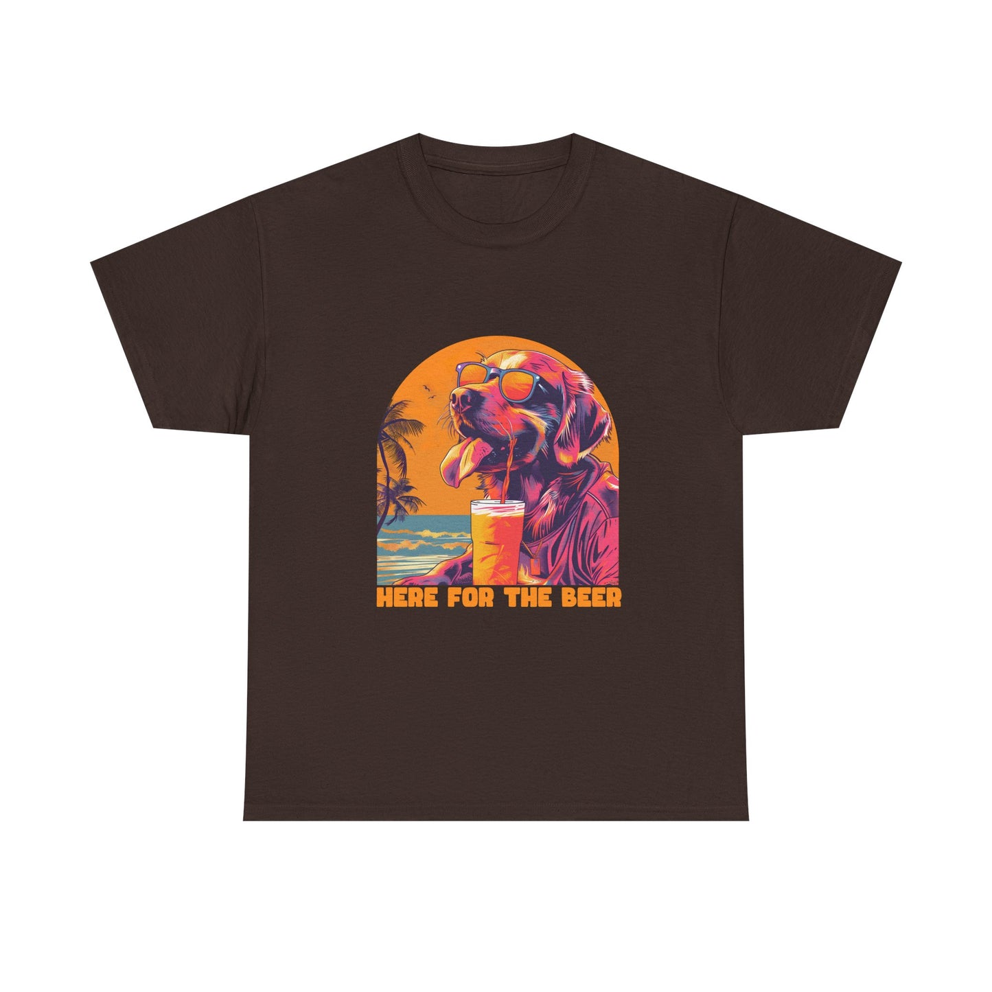Here For The Beer T-Shirt — Retro Flamingo Beach Tee