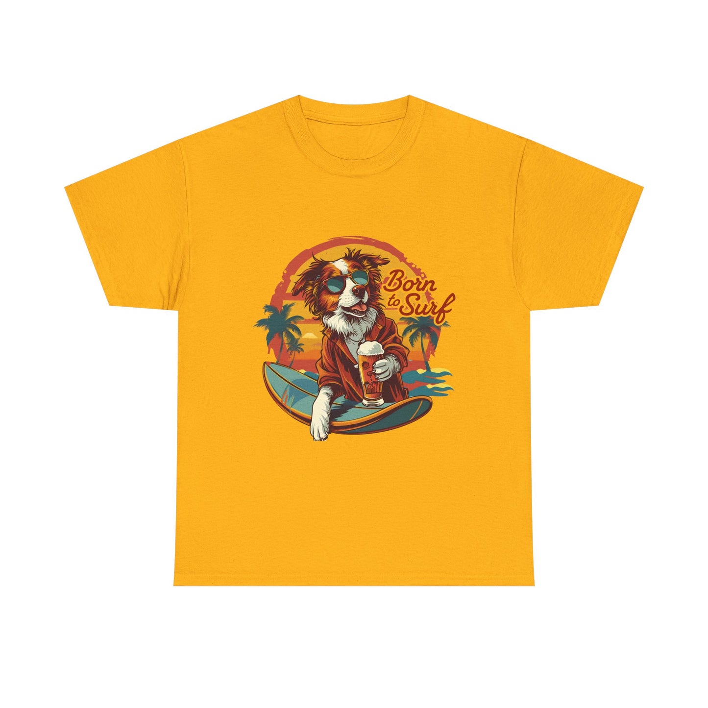 T-Shirt - "Born to Surf" Surfing Dog Graphic Tee